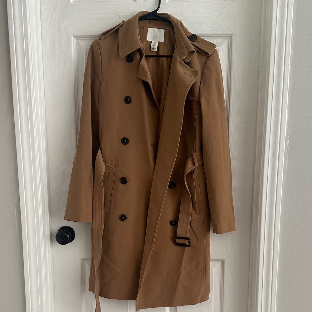 H&M Camel Brown Double-Breasted Trench Coat
